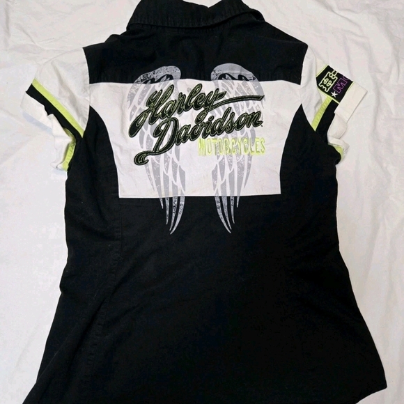 Harley Davidson Mechanic Work Shirt Womens S Short Sleeve Wings Embroidered Logo - Picture 4 of 5